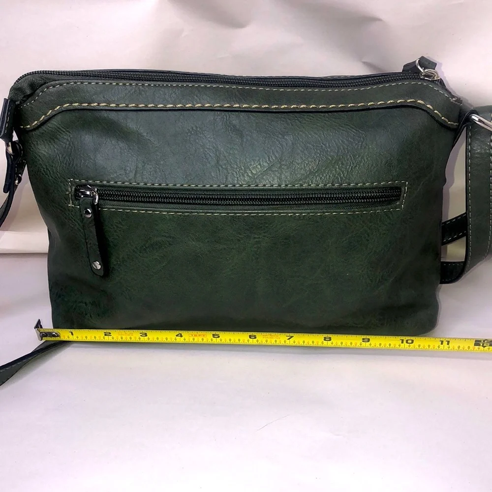 BOC Dark Olive Green Crossbody Adjustable Strap Silver Hardware Zipper Pockets